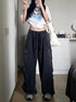 Baggy Pleated Drawstring Multi-Pocket Flare Cargo Pants